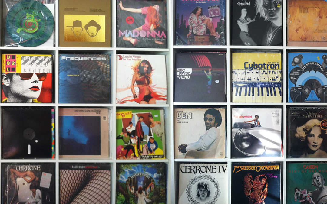 A large collection of vinyl record album covers
